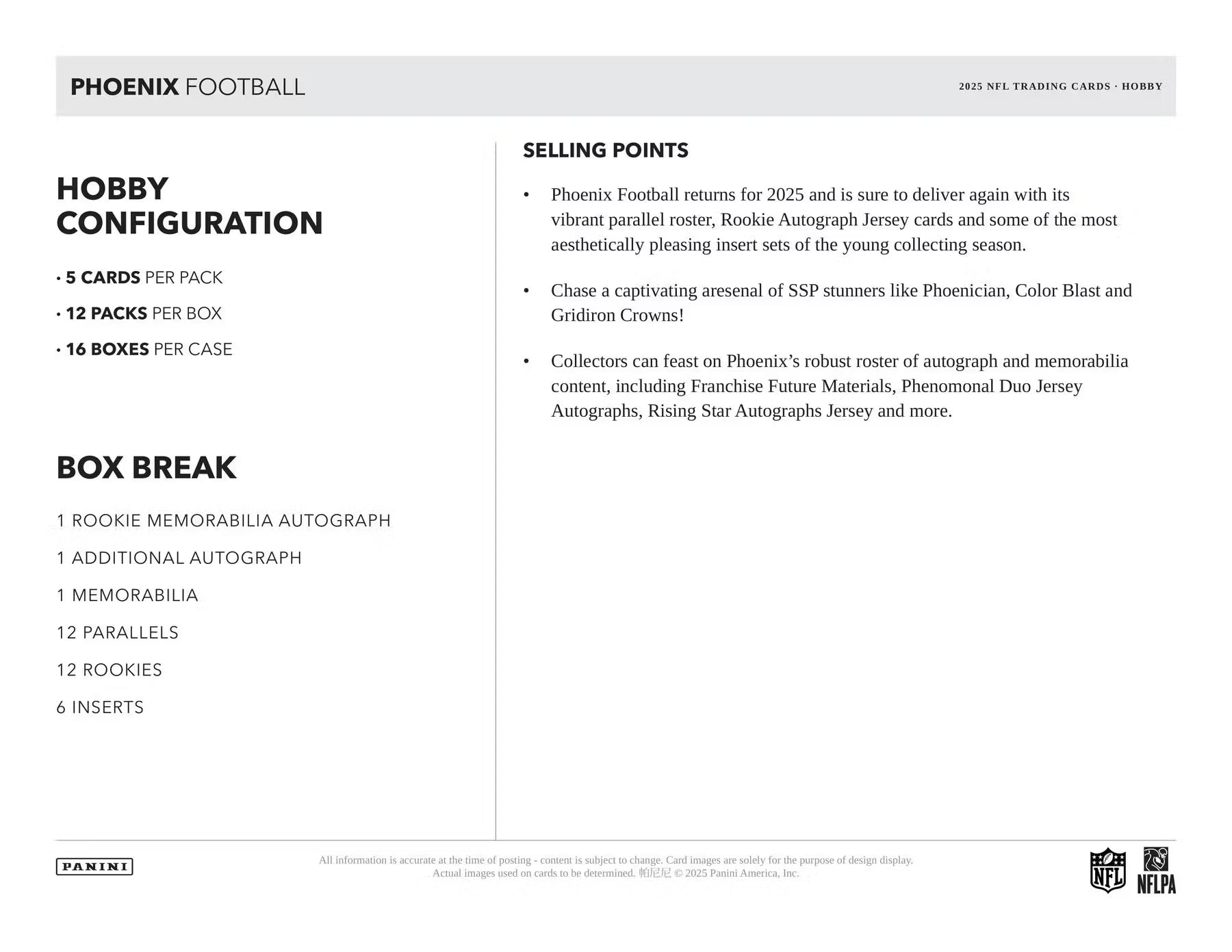 Panini Phoenix Football 2025 - Hobby Box