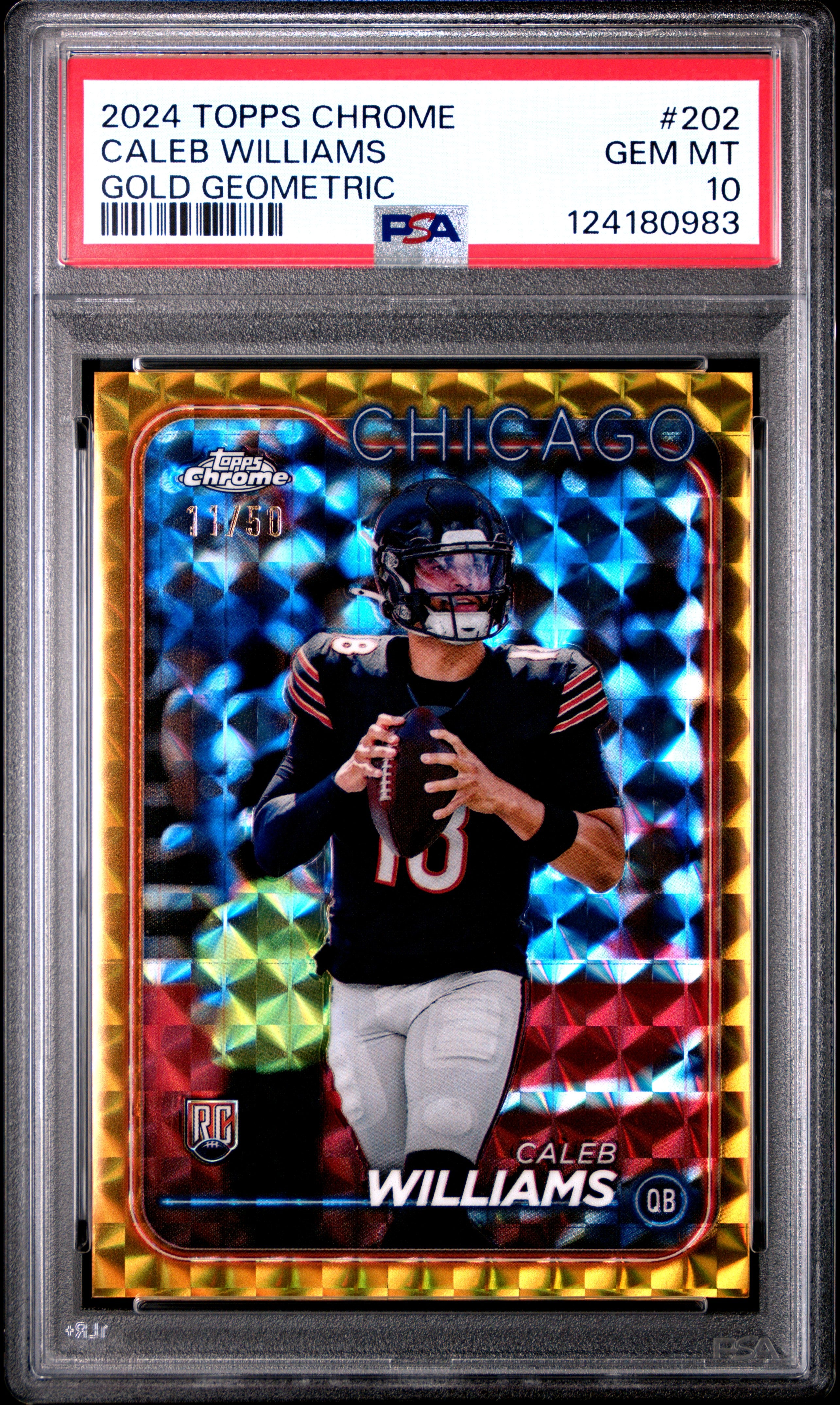 Caleb Williams [Rookie Gold Geometric] #202 PSA 10 [Topps Chrome Football 2024]