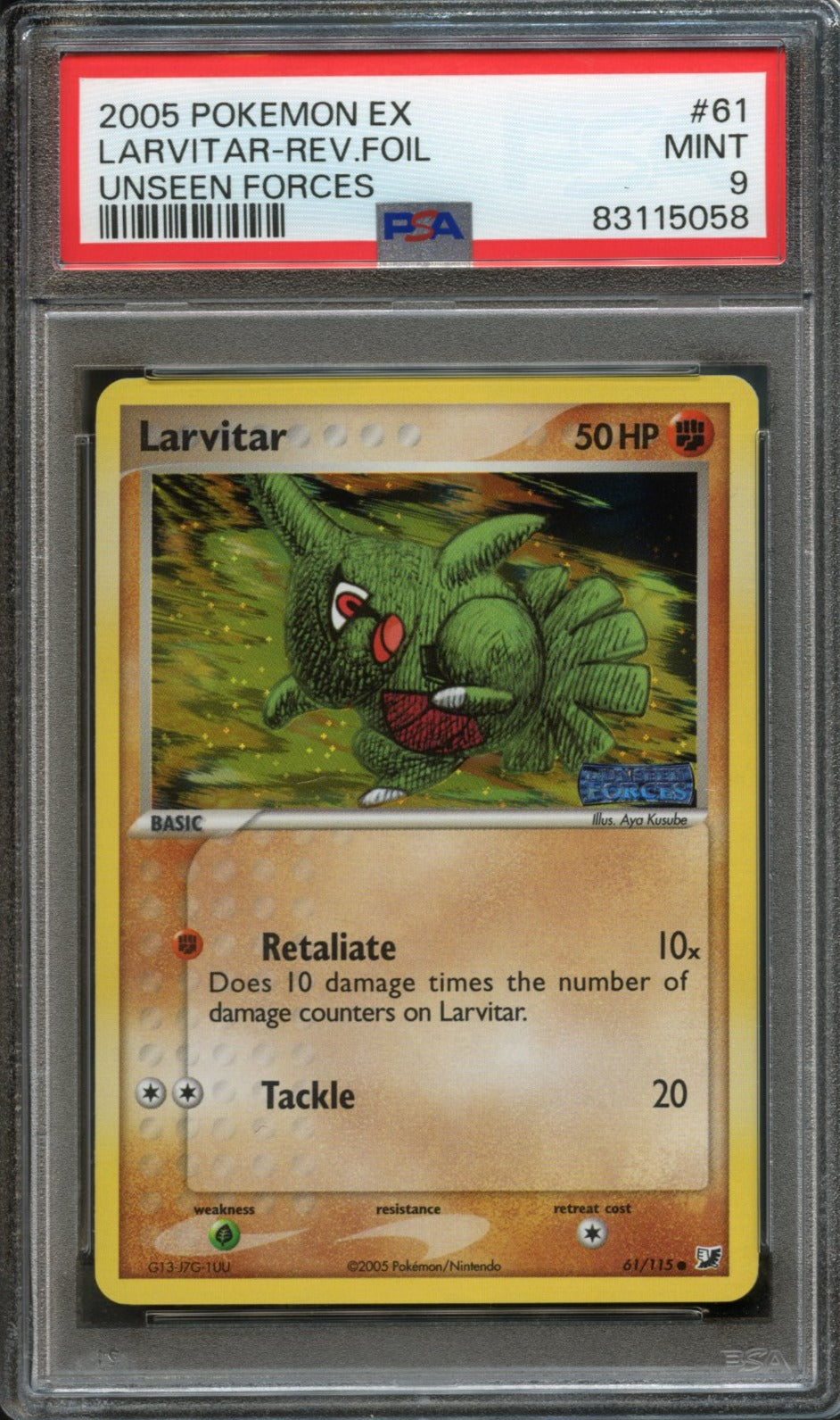 Larvitar [Reverse Holo] #61 PSA 9 [Unseen Forces]