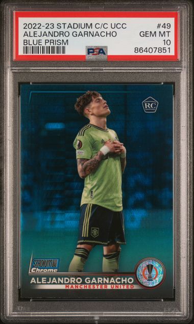Alejandro Garnacho #49 Blue Prism PSA 10 [2022-23 Topps Chrome Uefa Club Competitions]
