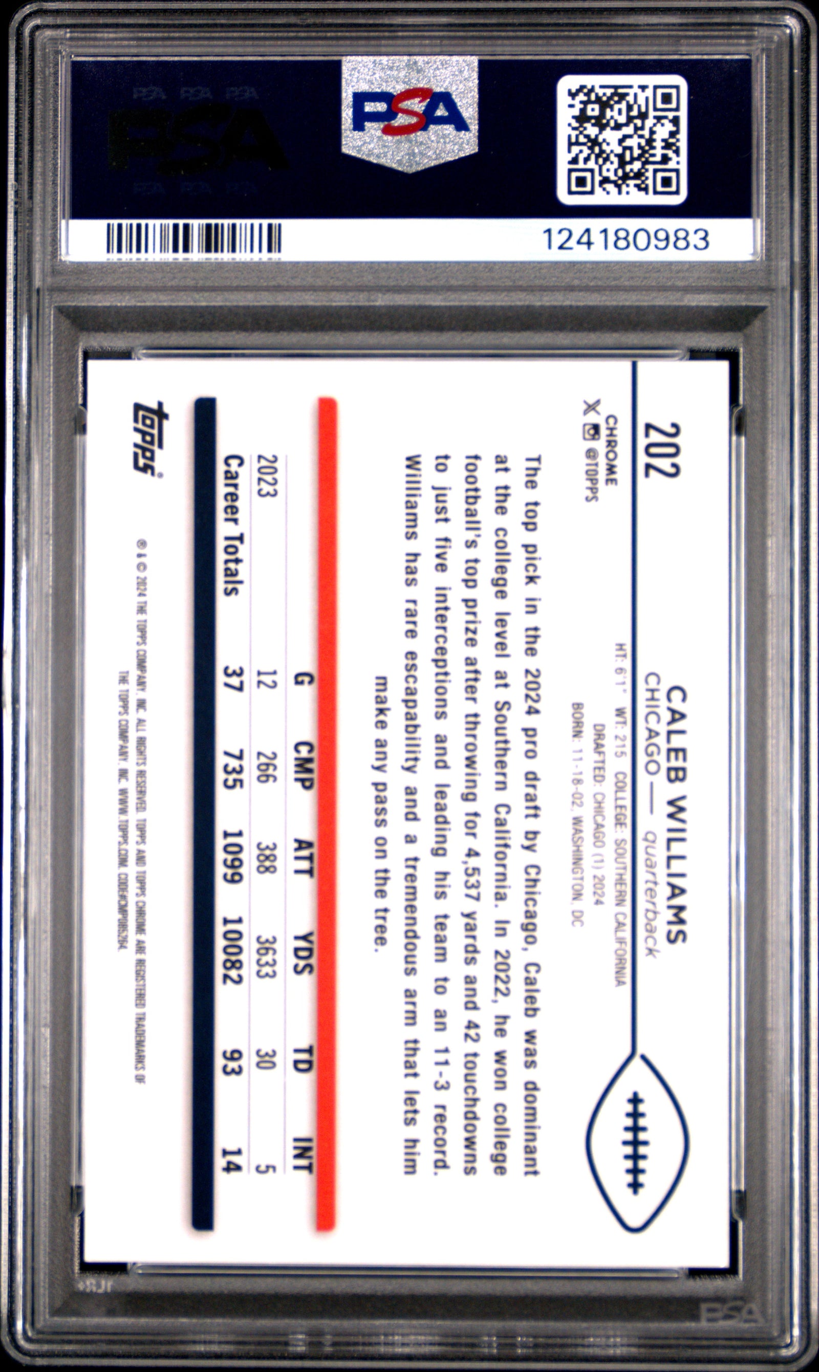 Caleb Williams [Rookie Gold Geometric] #202 PSA 10 [Topps Chrome Football 2024]