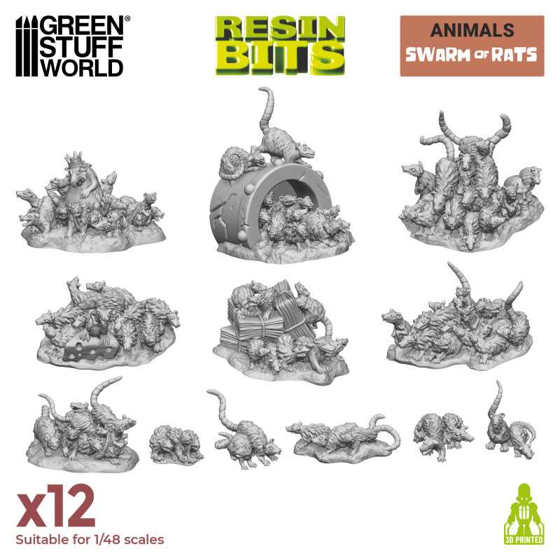 Green Stuff World: 3D Printed Set - Animals - Swarm of Rats