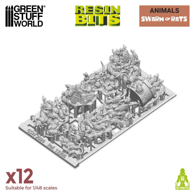Green Stuff World: 3D Printed Set - Animals - Swarm of Rats